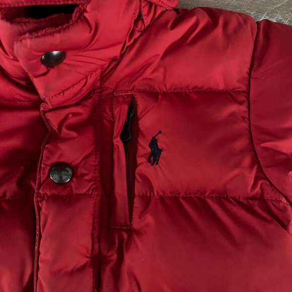 Polo By Ralph Lauren Boys Red Down Puffer Jacket Size 18M Hooded Winter Coat - Picture 7 of 16